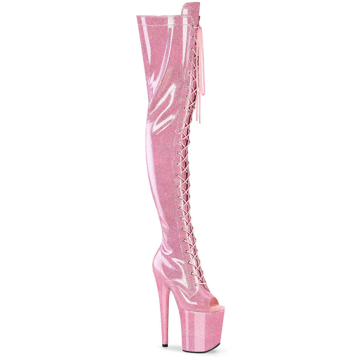 Pink Glitter Peep Toe Thigh High Boots Flamingo-3021GP