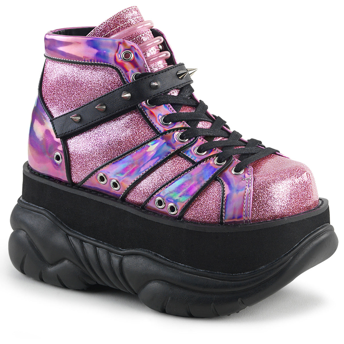 Funky Punky Pink - Silver Glitter Platform Boots (Demonia Neptune-100)