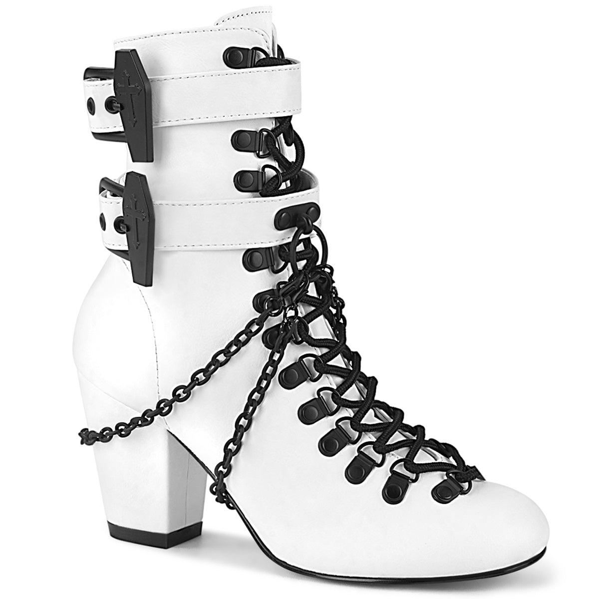 Vivika Coffin Straps Ankle Boots White