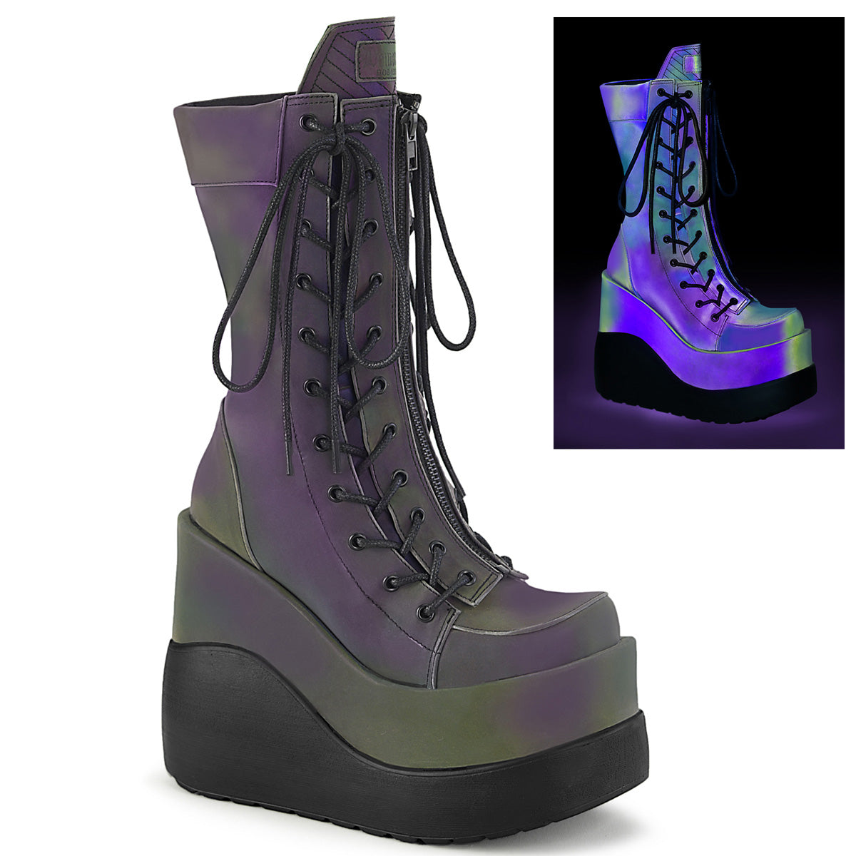 Demonia Void-118 Green Wedge Platform Boots OtherWorld Shoes