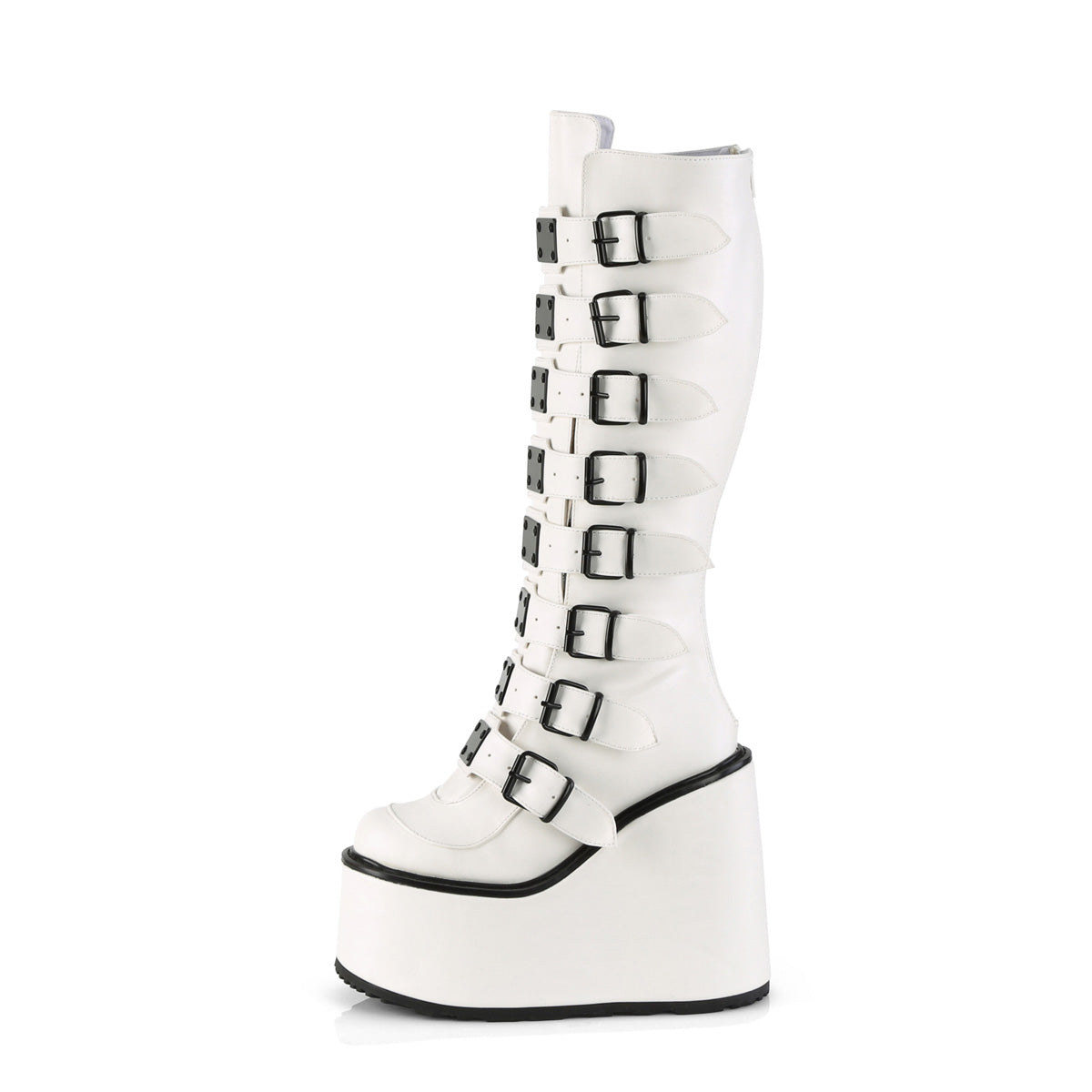 White Knee High Boots - Demonia Swing-815 White