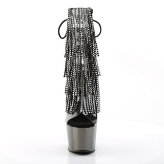 Adore-1017RSF Dark Pewter Rhinestone Fringe Chrome Platform Boots