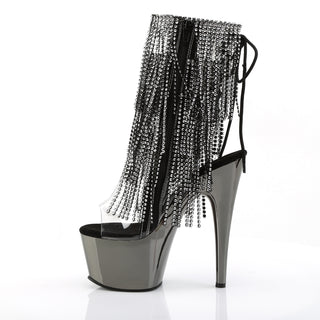 Adore-1017RSF Dark Pewter Rhinestone Fringe Chrome Platform Boots