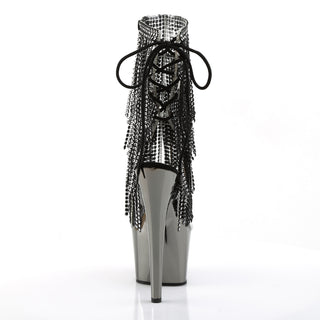 Adore-1017RSF Dark Pewter Rhinestone Fringe Chrome Platform Boots