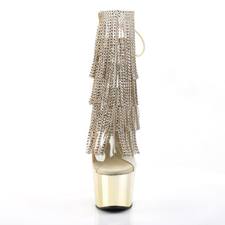 Adore-1017RSF Gold Rhinestone Fringe Chrome Platform Boots