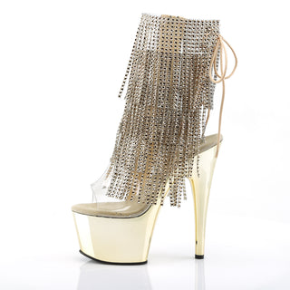 Adore-1017RSF Gold Rhinestone Fringe Chrome Platform Boots
