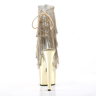 Adore-1017RSF Gold Rhinestone Fringe Chrome Platform Boots