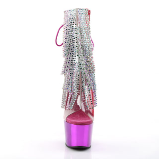 Adore-1017RSF Fuchsia Rhinestone Fringe Chrome Platform Boots