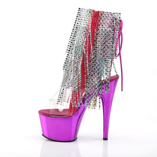 Adore-1017RSF Fuchsia Rhinestone Fringe Chrome Platform Boots