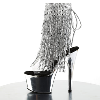 Adore-1017RSF Silver Rhinestone Fringe Chrome Platform Boots