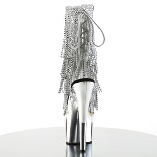 Adore-1017RSF Silver Rhinestone Fringe Chrome Platform Boots