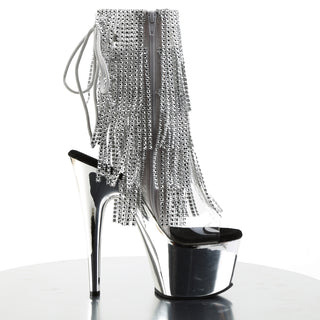 Adore-1017RSF Silver Rhinestone Fringe Chrome Platform Boots