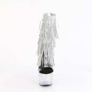 Adore-1017RSFT Silver Rhinestone Fringe Platform Boots