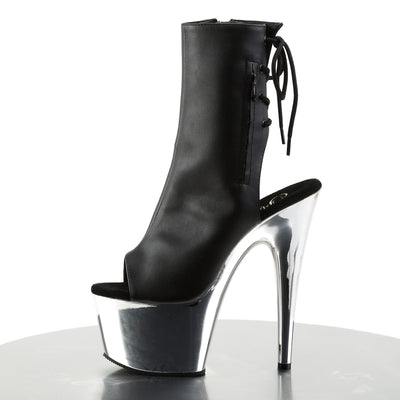 Pleaser Adore-1018 Silver Chrome Open Toe & Heel Boots