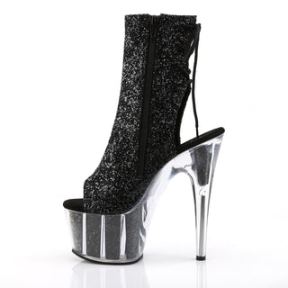 Adore-1018G Black Glitter Open Toe&Heel Boots