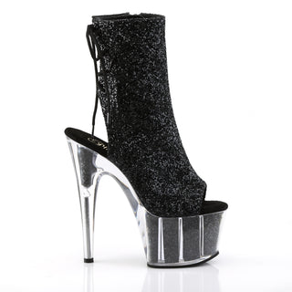Adore-1018G Black Glitter Open Toe&Heel Boots