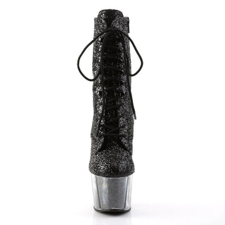 Adore-1020G Black Glitter-Filled Clear Platform Boots