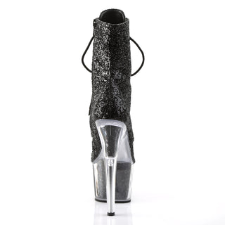 Adore-1020G Black Glitter-Filled Clear Platform Boots