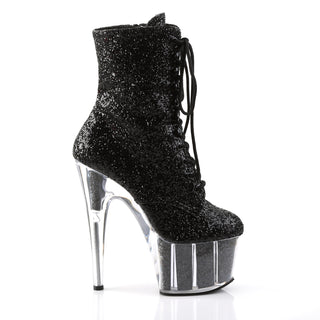 Adore-1020G Black Glitter-Filled Clear Platform Boots