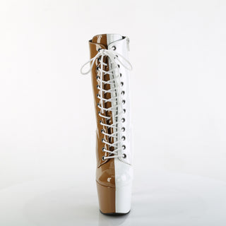 Chaos Queen Two Tone Platform Boots (Taupe & White)