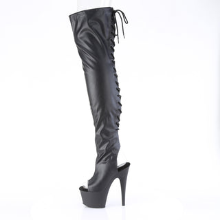 Open Toe & Heel Thigh High Boots Black PU