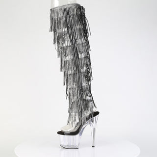 Adore-3019C-RSF Black Rhinestone Fringe Thigh-High Boots
