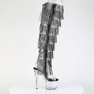 Adore-3019C-RSF Black Rhinestone Fringe Thigh-High Boots