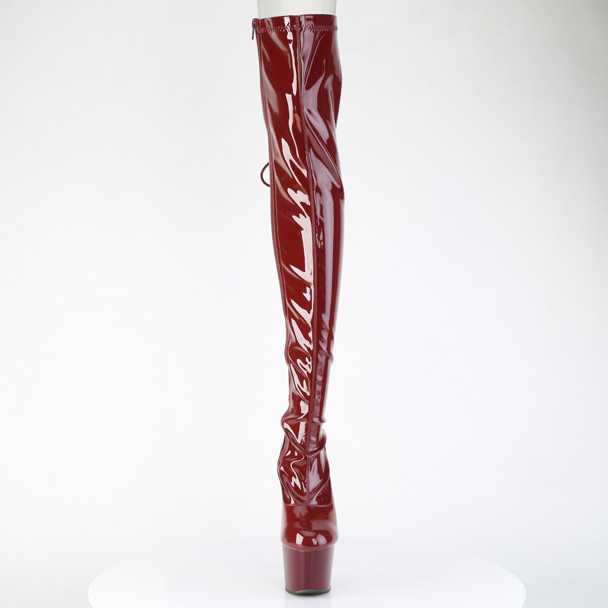 Adore-3063 Burgundy Rear Lace Up Platform Thigh High Boots