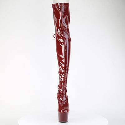 Adore-3063 Burgundy Rear Lace Up Platform Thigh High Boots