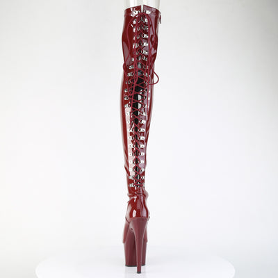 Adore-3063 Burgundy Rear Lace Up Platform Thigh High Boots