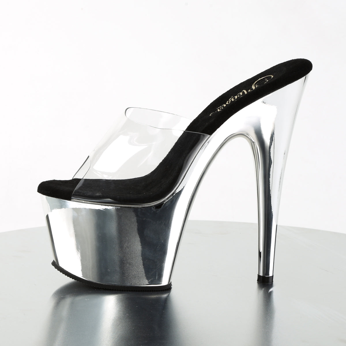 Pleaser Adore-701 Clear Silver Platform Heels