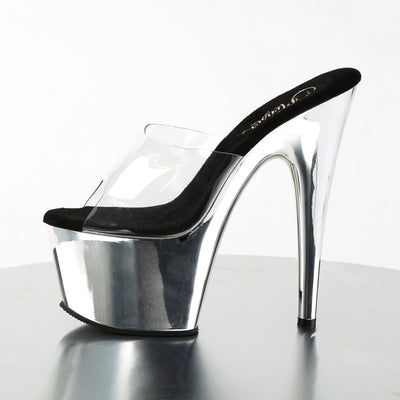 Pleaser Adore-701 Clear Silver Platform Heels