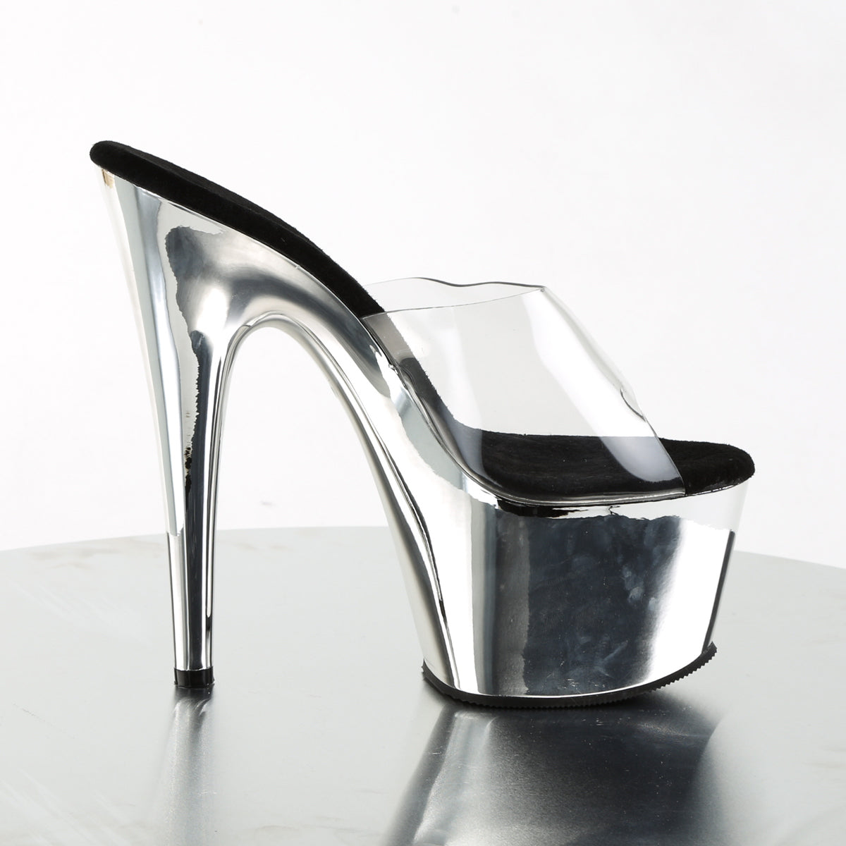 Pleaser Adore-701 Clear Silver Platform Heels