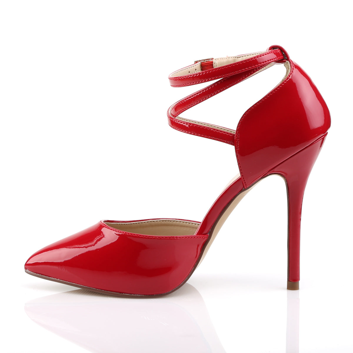 Pleaser Amuse-25 Red D'Orsay Cross Ankle Strap Heels