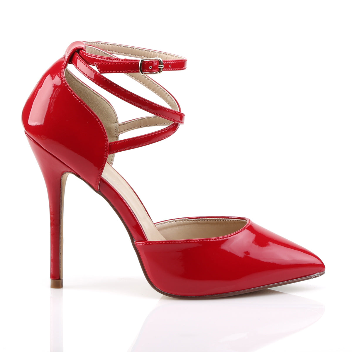 Pleaser Amuse-25 Red D'Orsay Cross Ankle Strap Heels
