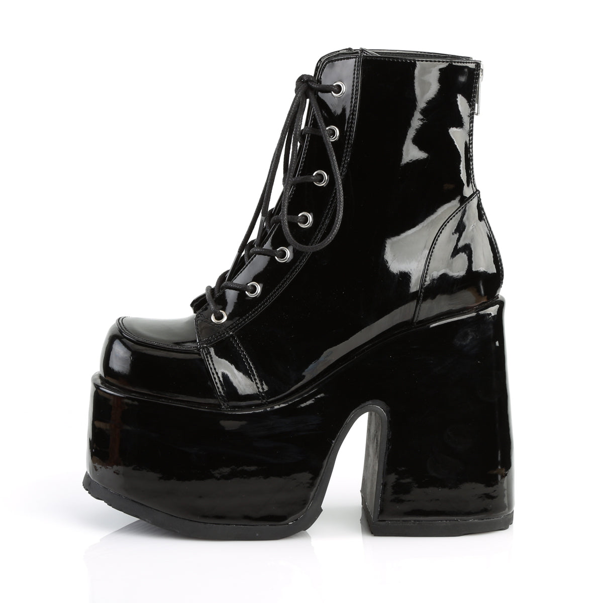 Demonia Camel-203 Black Patent Platform Boots