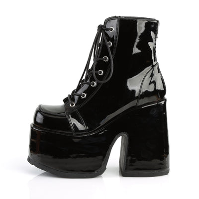 Demonia Camel-203 Black Patent Platform Boots