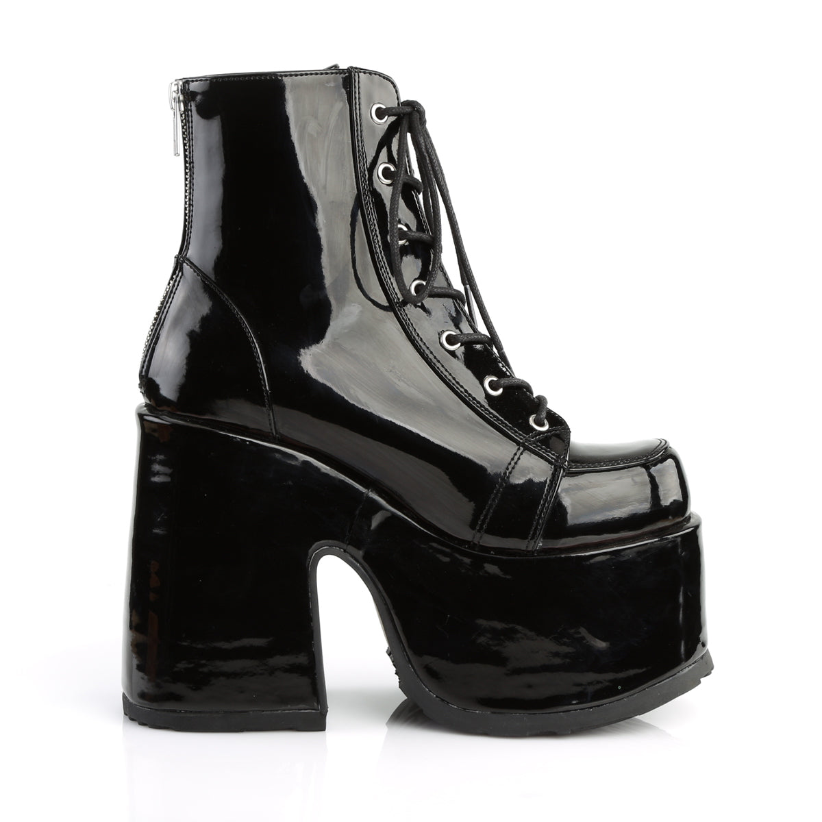 Demonia Camel-203 Black Patent Platform Boots