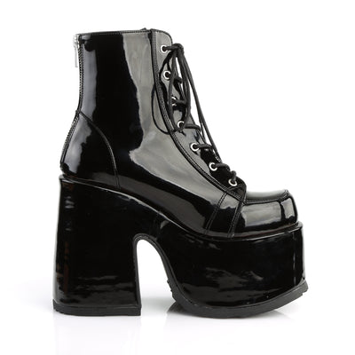 Demonia Camel-203 Black Patent Platform Boots