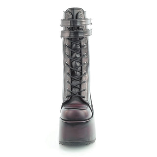 Camel-250 Burgundy Rub-Off Mid-Calf Platform Boots