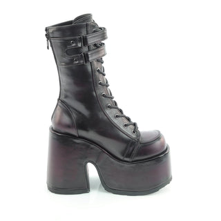 Camel-250 Burgundy Rub-Off Mid-Calf Platform Boots