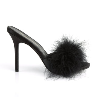 Classique-01F Black Marabou Fur Slides