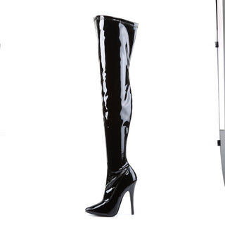 Domina-3000 Black Patent 6-Inch Thigh High Boots