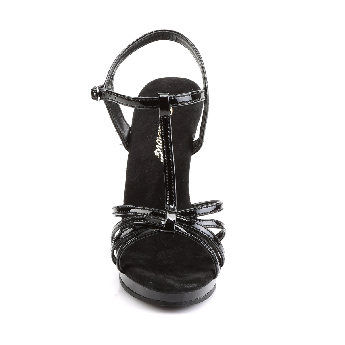 Fabulicious Flair-420 Black Patent T-Strap Heels
