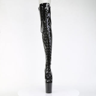 Flamingo-3021GP Black Glitter Thigh High Pole Boots
