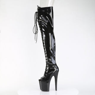 Flamingo-3021GP Black Glitter Thigh High Pole Boots