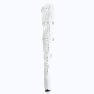Flamingo-3028 White Platform Thigh High Pole Boots