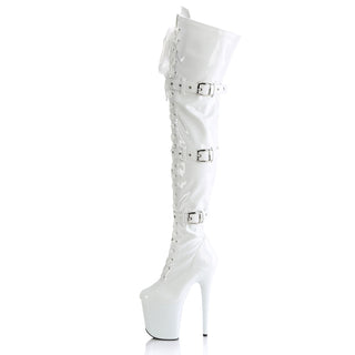 Flamingo-3028 White Platform Thigh High Pole Boots