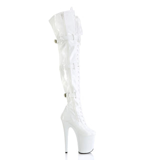 Flamingo-3028 White Platform Thigh High Pole Boots