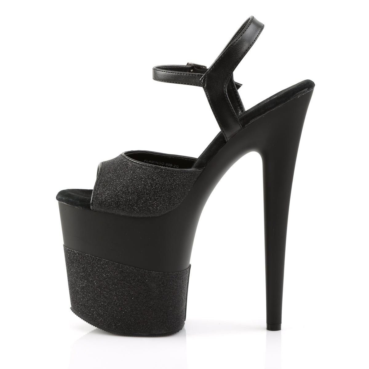 Pleaser Flamingo-809-2G Black Glitter Platform Heels